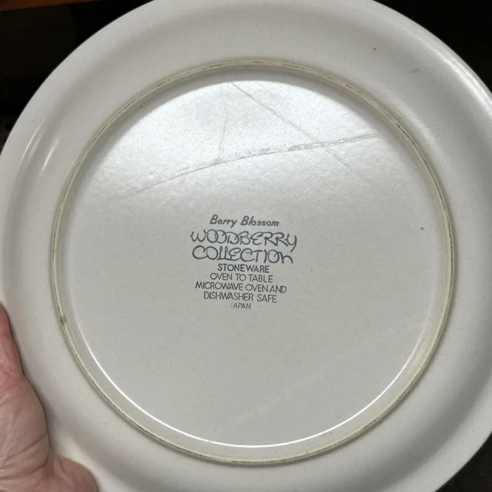 Vintage Berry Blossom Stoneware Plate – Floral Dinnerware, Made in Japan (12.25